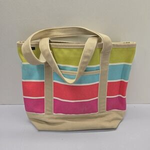 Lands End Striped Canvas Tote Bag Multicolor Beach Bag RN 62830